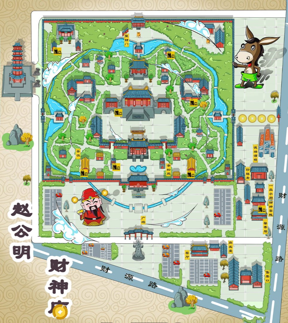 汇川寺庙类手绘地图